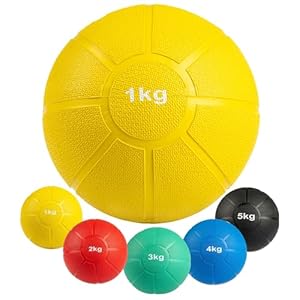MATCHU – Médecine Ball – Medicine Ball – – Caoutchouc Solide – Disponible en 1, 2, 3, 4 et 5 KG – Disponible en Jaune, Rouge, Vert, Bleu, Noir