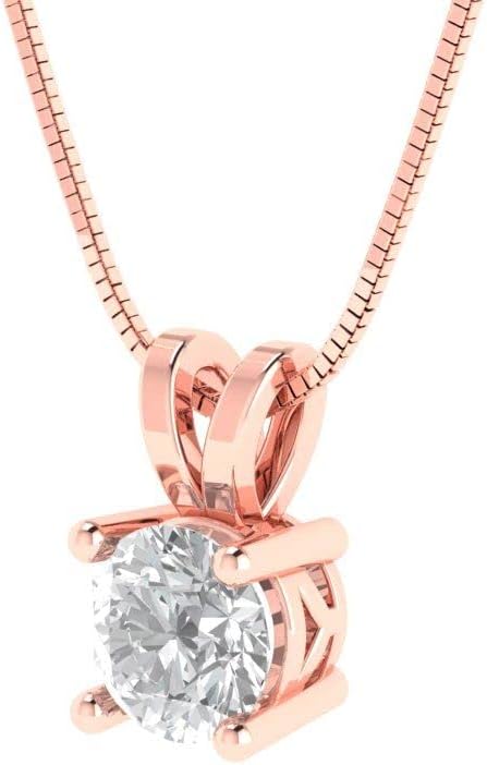 Clara Pucci 14K Rose Gold Plated Solitaire 18" Box-Chain Necklace - Sterling Silver 0.5ct Round Cut Diamond Pendant - Image 2