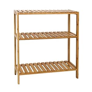 kinbor Bamboo Rack Multifunctional Bathroom Kitchen Living Room Holder Plant Flower Stand Utility Storage Shelf (3-Tier)
