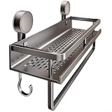 Portasciugamani da parete con ventosa in alluminio spaziale, per l'organizzazione del bagno, supporta dispenser di sapone e piccoli accessori (40 x 12 x 4)