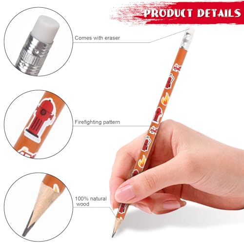 Ezydka Feuerwehr Bleistift 24 Stück HB Bleistifte Feuerwehr Stifte Mitgebsel mit Radiergummi für Kinder Kindergeburtstag, Schule, Geschenke