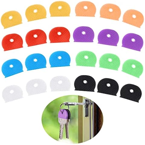 24 Pieces Key Covers Caps Set, FUKPO Flexible Key Cover Square Key Cap Rubber, Assorted Coloured Key Identifiers House Door(8 Colours, Red Black White Orange Yellow Purple Blue Green) Cover
