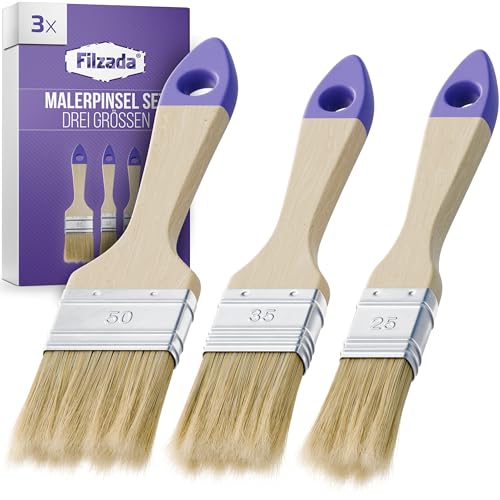 Filzada® 3X Einwegpinsel Set - hochwertige Maler Einwegpinsel in verschiedenen Größen - Flachpinsel für Wandfarbe - Lackpinsel für gleichmäßigen Farbauftrag - Paint Brush - Pinsel Set - Lackierpinsel