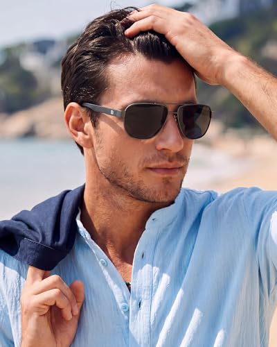 Image of DUCO Aviator Sunglasses for Men Women Carbon Fiber Polarized Sunglasses Men UV Protection for Driving Golf Fishing 3051