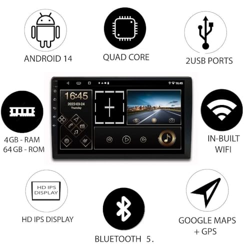 Image of AUTO SNAP 9 Inch HD Car Stereo Double Din Stereo Player 14 Android Version Gorilla Glass IPS Display Touch Screen 4GB RAM / 64 GB ROM Wireless Car Play /Android Auto T5 Zero Lagging