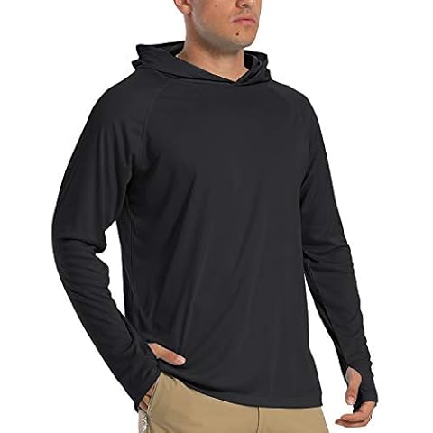 TACVASEN Herren Sonnenschutz Hoodie Sommer Atmungsaktiv Langarmshirts UPF 50+ mit Kapuze, Schwarz, XL Cover