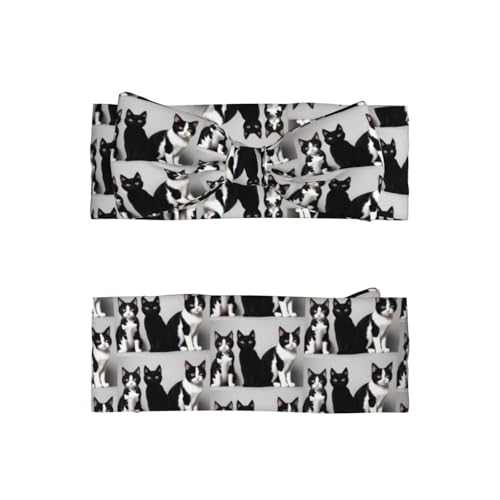 Black and White Cats Pattern Baby Bow Headband - Super Stretchy Soft Bows Hair Accessories for Newborn Infant Toddlers Kids Girls - Elastic and Skin-Friendly2