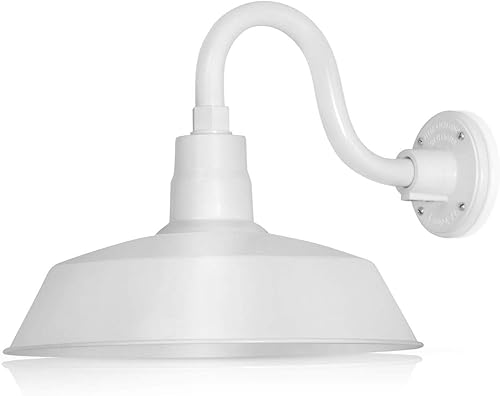 Miniatura 44 de 14 pulgadas. RLM Warehouse - Pantalla con brazo de cuello de cisne y bombilla Led A19 5000K de 9W Galvanizado (paquete de 1),Galvanizado