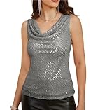 Mode Sommer Damen Pailletten Weste Party Club Halloween Sexy Ärmelloses Solide Farbe Bequemes Shirt Silbergrau XL