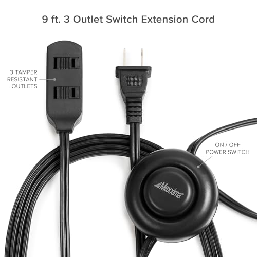 Maxxima 9 ft 3 Outlet Extension Cord - Featuring an Easy to Use On/Off Foot Switch, Ideal to Plug in Lamps, Appliances, Lighting Accessories, or for Senior Living Use, 125VAC - Black - Pack of 2 by Maxxima - Image 5