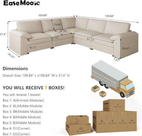 Image of EASE MOOSE Modular Sectional Sofa, L Shaped Leather Sectional Couch, Beige | Pet-Friendly Faux Leather, Wide Deep Seat, Removable Covers, Solid Wood Frame, Easy Assembly, Scratch Resistant