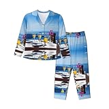 Coupe décontractée : paysage d'une table au-dessus de la mer Ensemble de pyjama à manches longues pour femme : décontracté, coupe confortable, facile à traverser le corps. Pantalon : décontracté, confortable au niveau des hanches et des cuisses. Taille moyenne, se porte sous la taille naturelle.