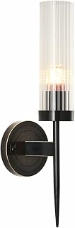 BOKT Mid-Century Modern Bathroom Sconces Wall Lighting Vintage Black Vanity Wall Lamp Clear Cylinder Glass Wall Sconce Industrial Slim Wall Sconce Lamp