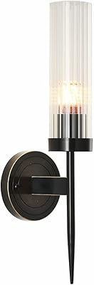 Phansthy Antique Brass Wall Sconce - 1-Light Vanity Light With Clear Ribbed Glass Shade