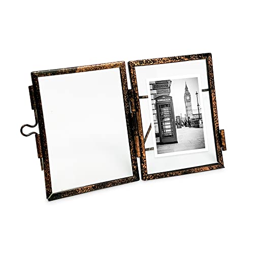 Isaac Jacobs 2X3, Antique Bronze, Vintage Style Brass And Glass, Metal Floating Picture Frame (Vertical) With Locket Closure, For Photos, Art, & More, Tabletop Display (2X3 Antique Bronze) #TOP4