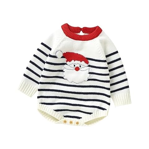Doisbetthsay Baby Boy Girl Halloween Clothes Newborn Pumpkin Knitted Romper Suspender Jumpsuit Christmas Santa Outfits (White Christmas Romper, 3-6 Months) Cover
