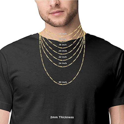 Verona Jewelers 14K Gold 2Mm Italian Figaro Link Chain Necklace- 14K Necklaces, 14K Figaro Chain Necklace,Women Girls Men Boys Necklace14K Gold 16" 18" 20" 22" 24 30" #TOP5