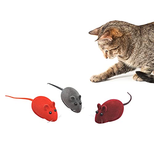 Andiker 3 Pcs Cat Mouse Toy, Flocking Squeaking Mouse Cat Toy 3 Random Colors Soft Small Cat Toys for Indoor Cats Interactive Cat Toy for Cats and Kitten to Catch and Bit (3pcs)