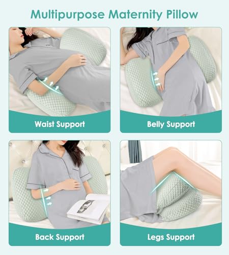 Image of Pregnancy Pillow Cooling for Sleeping, Detachable and Adjustable Double-Sided Support Maternity Pillow Skin-Friendly for Pregnant Women Back, HIPS, Legs(30Slope Design Verified by Expectant Mothers)
