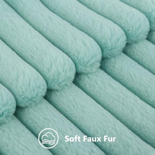 Image of decorUhome Fall Cozy Faux Fur Throw Pillow Covers 22x22 Set of 2 Decorative Soft Plush Striped Modern Farmhouse Boho Couch Euro Sham Pillow Cases with Velvet Back for Sofa Bed Living Room, Aqua