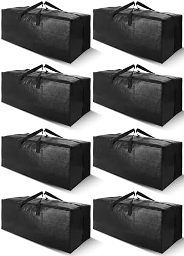 Cosy Family 8 Pack Heavy Duty Extra Large Moving Bags with Backpack Straps - Strong Handles & Zippers, Storage Totes For Space Saving, Fold Flat, Alternative to Moving Box (40 gal, Black)