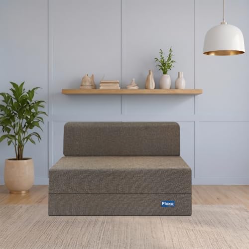 Image of Starlon 1 Seater Sofa Cum Bed Foldable 3-in-1 Sofa Bed with 1 Year Warranty, Washable Jute Fabric Cover & 1 Waves Pillow | Guest Bed | Coffee Brown 2.5x6 Ft