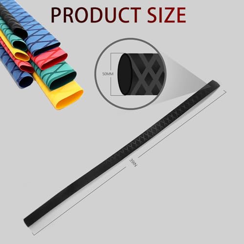eTekGo X-Tube Heat Shrink Wrap Tubing 39\"&64\" Lengths for Rod Grips-5 Color 14 Sizes (Black, Diamter:50mm; Length:39\")
