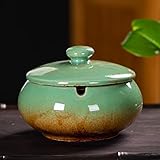 MISTHO Ceramic Ashtray with Lid and Sink, Ash Holder for Smoker, Cigarettes Ashtrays for Home Office Outdoor Indoor Use(Kiln change)
