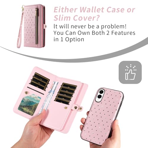 Phone Case for Samsung Galaxy S25 Edge 5G Zipper Wallet Detachable Cover with Screen Protector Crossbody Lanyard Strap Bling Credit Card Holder Slots S25Edge 25S S 25 25Edge 2025 Women Girls Rose Gold by Asuwish - Used condition - Image 4