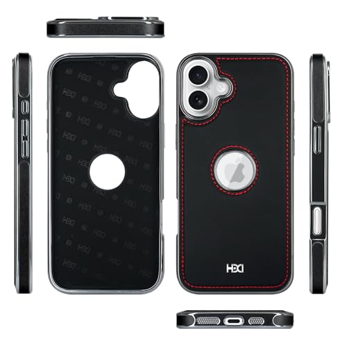 Image of BOUNCEBACK Vegan Leather Logo Cut Electroplated Back Case /Cover for iPhone 16 Plus - Sporty Black