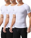 Casey Kevin Mens Compression Shirt Short Sleeve Slimming Shapewear Undershirt Gynecomastia Tummy Control Vest 3 Pack,Large,White*3
