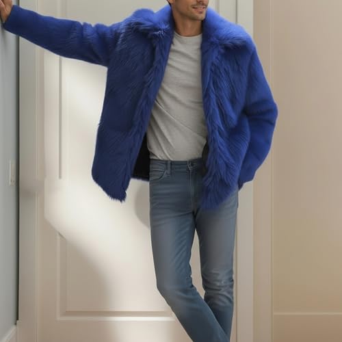 Image of Colf Men's Winter Parka Coat Lapel Faux Fur Jacket | Mens Faux Fur Coat, Long Sleeve, Fluffy Overcoat, Winter Jacket