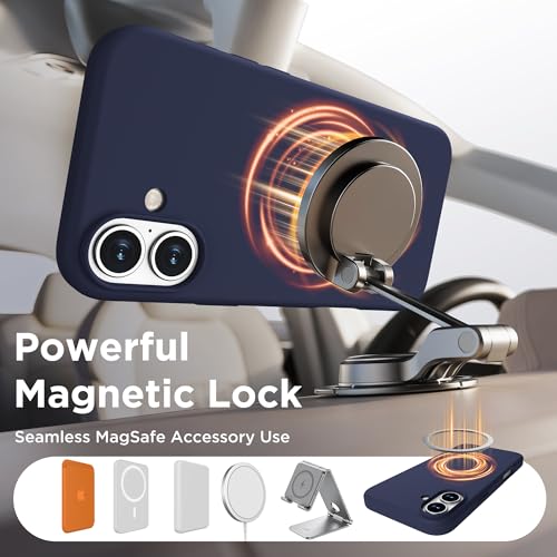 Image of Magnetic for iPhone 16 Case, Compatible with MagSafe, Liquid Silicone Phone Cover with Screen Protector & Camera Protector, Soft Anti-Scratch Microfiber Lining Inside 6.1 inch, Midnight Blue