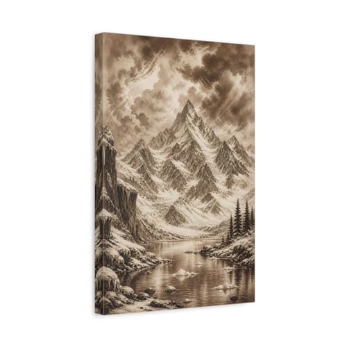 Impression sur toile de paysage de montagne et nuages de tempête 30x45cm