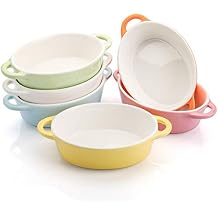 Foraineam 6 Colors Oval Porcelain Ramekins 10 oz Oven Safe Creme Brulee Souffle Baking Ramekin Dishes Bowl with Double Handles