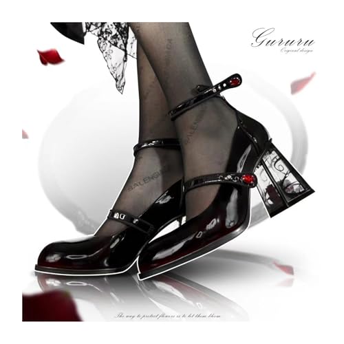 Women's Chunky High Heel Mary Jane Shoes Round Closed Toe Mid Heels Clear Block Patent Leather Double Ankle Strap Buckle Wedding Prom Party Dress Pumps3