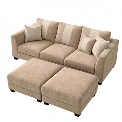 Image of Revo 5 Seater L Shape Sofa Set with 2 Movable Ottomans | Flexible Layout | Luxury Velvet Suede Fabric | Modern Living Room Sofa | Beige