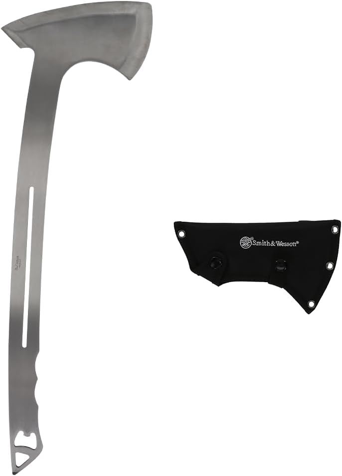 Smith & Wesson Bullseye Massive Throwing Axe with 20in Full Tang Stainless Metal Design, Bottle Opener and Nylon Sheath for Out of doors Recreation and Competitors