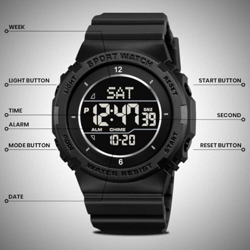 Image of V2A DIGITRON-AXON 2900 Digital Sports Watch for Men | Bold Round Display | Lightweight Waterproof Sports Watch with Alarm, Stopwatch, Backlight, Day & Date | Everyday Active Wear (Green)