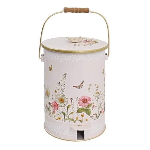 Poubelle à pédale 20L rose motif fleurs blanches TentHome