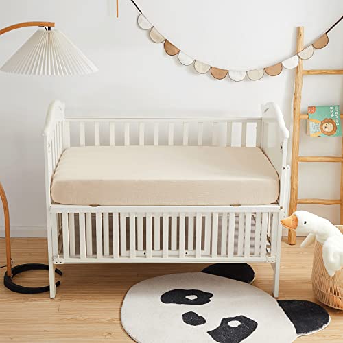 Posenpro Muslin Fitted Cotton Crib Sheets For Baby Boys Girls, Solid Color Toddler Bed Sheets For Standard Crib And Toddler Mattresses, 28"X52"X8", Beige #TOP5