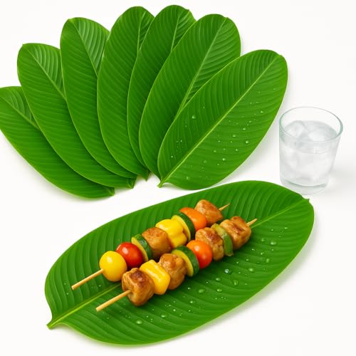 Reusable Plastic Banana Leaves, 10 Pack Large Artificial Banana Leaf