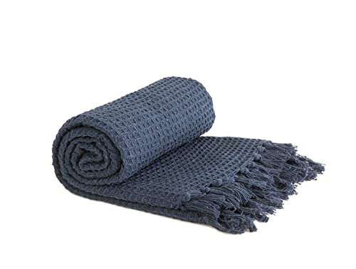 Emma Barclay Sofaüberwurf, recycelte Baumwolle, einfarbig, Waffelstruktur, für Stuhl, Sofa, Sofa, Überwurf, Decke, Marineblau, 127 x 152 cm