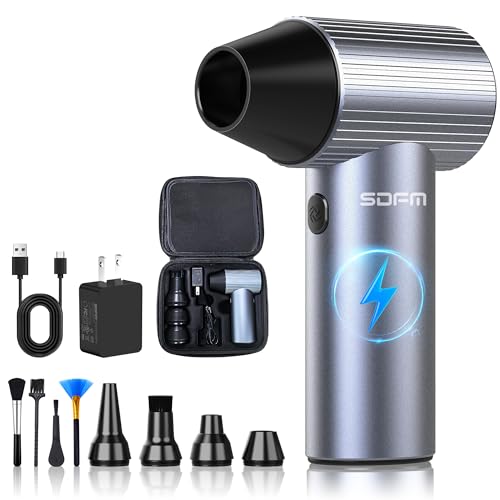 SDFM Electric Air Duster, Super Power Mini Blower with Brushless Motor, 3 Speed Mode, Lightweight Leaf Blowers for Blowing Leaves, Patio Cleaning, Keyboard, PC, Car, Air Bed, and Home Cleaning