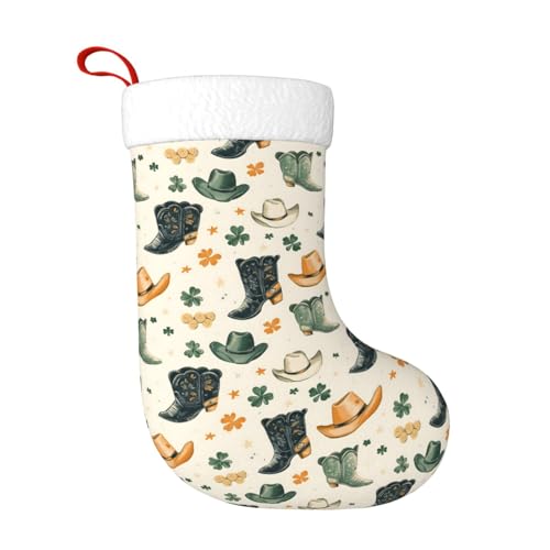 GVYGVY - Medias de Navidad grandes de 18 pulgadas, con puño suave, botas de vaquero kawaii, estampadas, medias familiares para decoraciones de Navidad de felpa para árbol de Navidad, día festivo