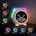 MRSCOZ Reveil Enfant Educatif Jour/Nuit, Réveil Enfant avec Veilleuse, Machine Sonore, Deux Alarmes, Mode Week-End, Réveil Rechargeable d'entraînement au Sommeil pour Garçons Filles - Chat (V1)