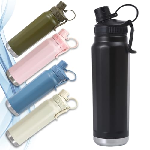 Garrafa Térmica Inox 304 800ml com Tampa de Rosca e Alça de Transporte - Mantém Bebida Gelada ou Quente - Ideal para Academia, Escola e Trabalho (Preto)