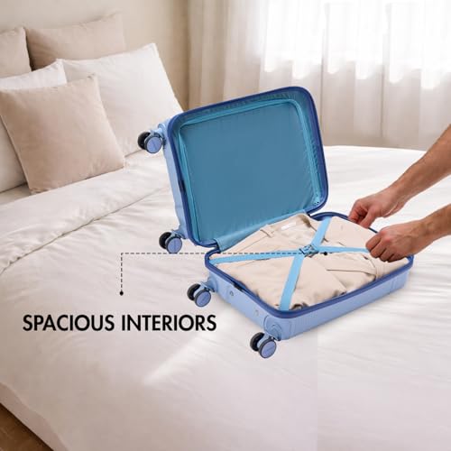 Image of Aristocrat Solana Cabin Trolley Bag 53cm | Small | Hard Luggage | 8-Wheel Suitcase with Laptop Compartment for Business Travel | TSA Lock with Anti-Theft Zipper | 3 Years International Warranty (Blue)