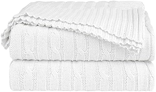 sourcing map Cotton Cable Knit Throw Blanket - Lightweight Soft All Season - Solid Crochet Sweater Texture Knitted Blanket for Couch Sofa Bed Car Home Decoration,47 x 70 Inches, Navy Blue
