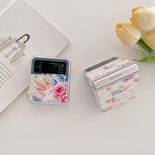JZRH Capa para Samsung Galaxy Z Flip 4 5G, capa protetora rígida PC transparente bonita flor à prova